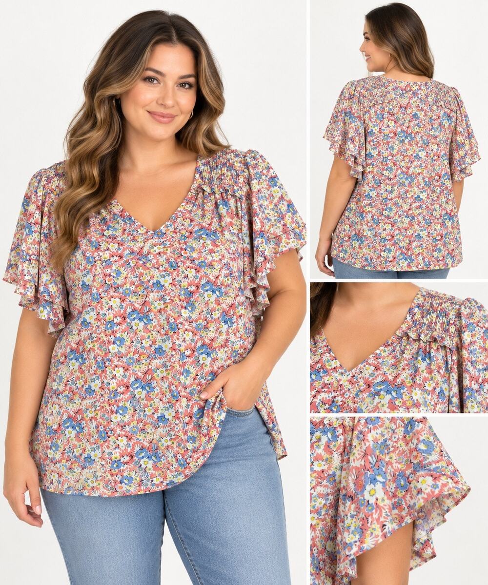 Hayley & Co. Multicolor Floral Ruffle Sleeve Blouse Size 1XL